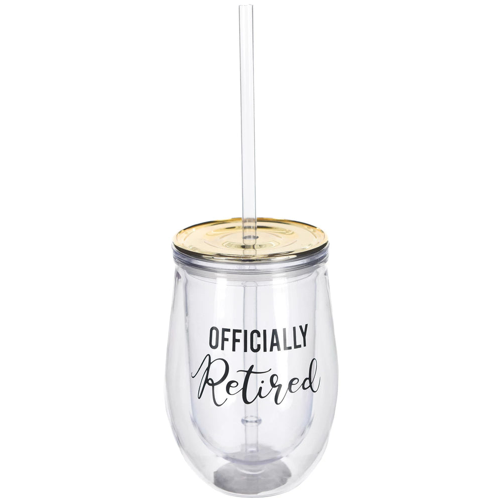 Officially Retired Stemless Wine Glass w/ Lid