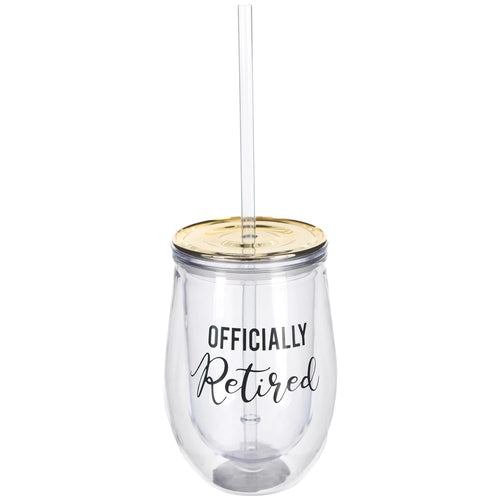 Officially Retired Stemless Wine Glass w/ Lid