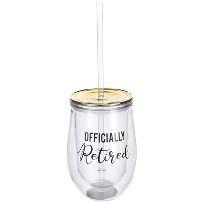 Officially Retired Stemless Wine Glass w/ Lid
