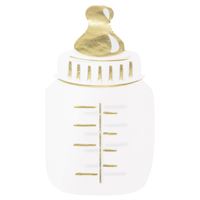 Gold and white baby bottle-shaped pendant on a white background