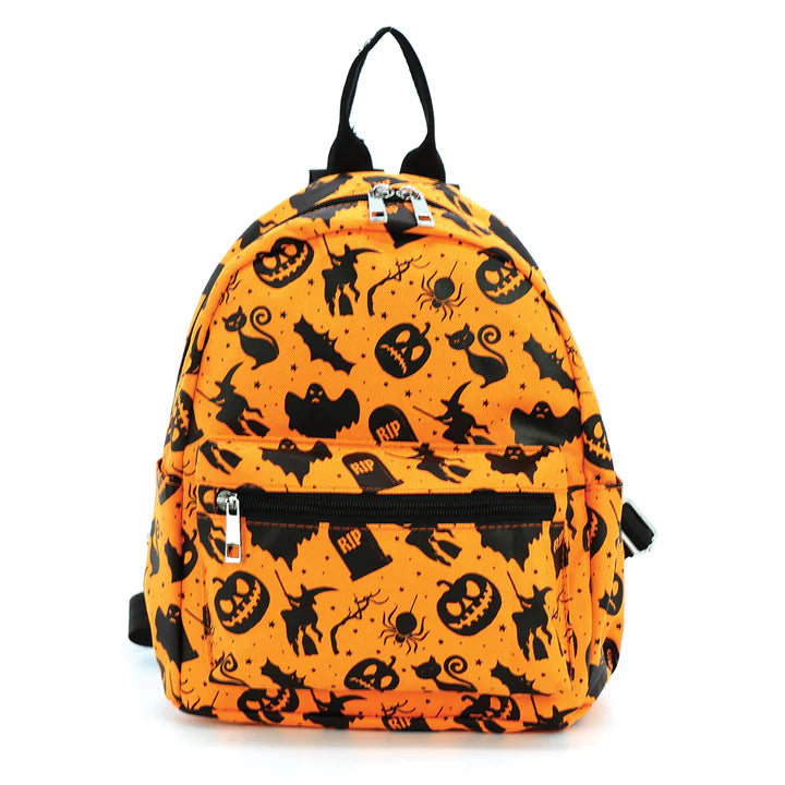 Orange Halloween Collage Mini Backpack In Nylon
