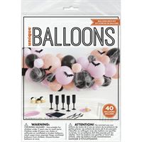 Package of balloons with a warning label on a white background