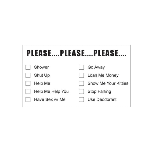Checklist with humorous and inappropriate options on a white background