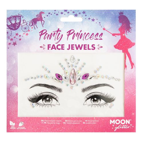 Packaging of Party Princess Face Jewels with a fairy design on a pink and purple gradient background.
