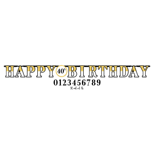 Happy Birthday banner with numbers 0123456789 on a white background