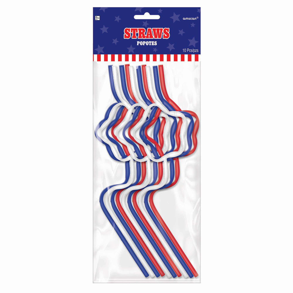 Patriotic Star Shaped Plastic Straws 10ct