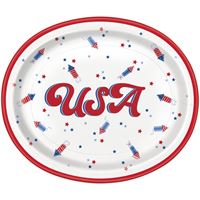 Patriotic USA "USA" Oval 12" Plates  8ct