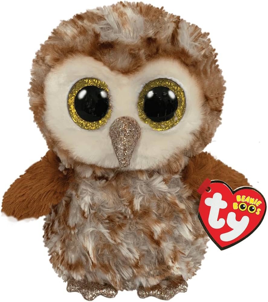 Plush owl toy with TY logo on a white background