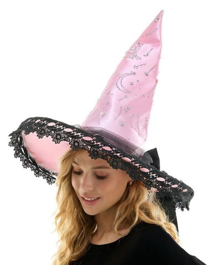 Pink Satin Witch Hat With Rhinestones