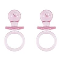 Pink pacifier-shaped earrings on a white background