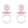 Pink pacifier-shaped earrings on a white background