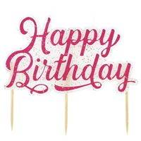 Pink Glitter "Happy Birthday" Large Pick Candle