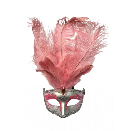 Pink & Silver Venetian Eye Mask with Feathers