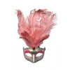 Pink & Silver Venetian Eye Mask with Feathers