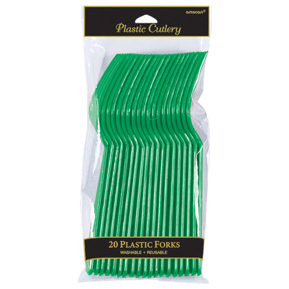 Festive Green Plastic Forks 20ct | Solids
