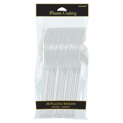 Shimmering Silver Plastic Spoons 20ct  | Solids