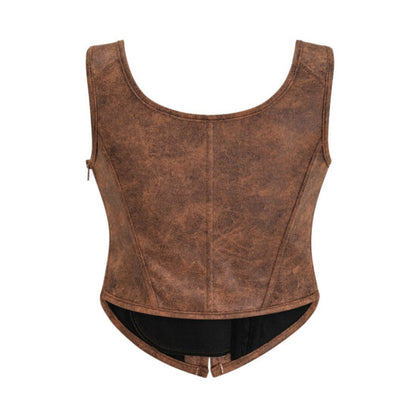 Pleather Front Lace Corset-Brown
