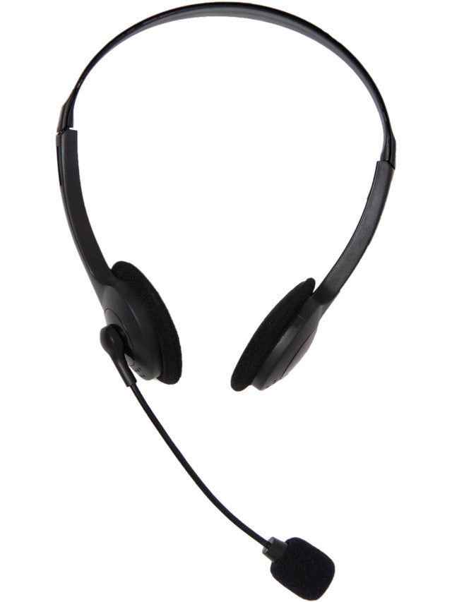 Black headset with microphone on a white background