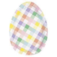 Pastel checkered Easter egg-shaped paper plate
