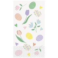 Patterned paper with Easter-themed designs including eggs and flowers on a white background