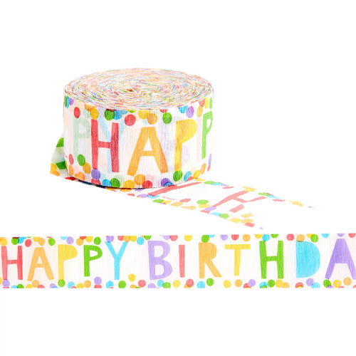 Printed Crepe Streamers | Happy Birthday, Rainbow