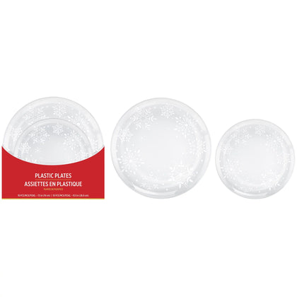 Printed Plastic Plates Multipack - Clear Snowflake