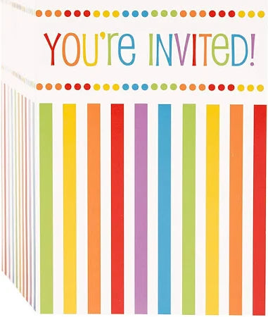 Rainbow Birthday Invitations  8ct