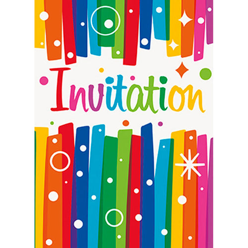 Rainbow Ribbons Birthday Invitations  8ct