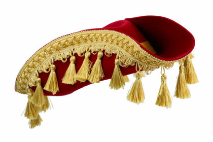 Red Classic Tricorn Pirate Hat with Gold Tassels