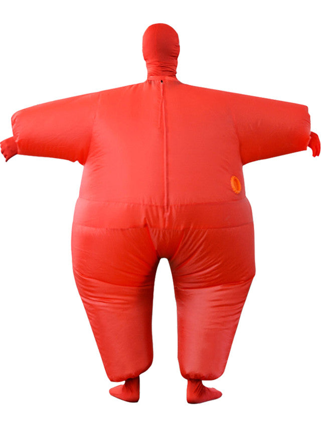 Red inflatable costume on a white background
