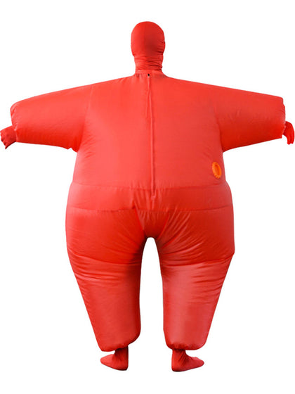 Red inflatable costume on a white background