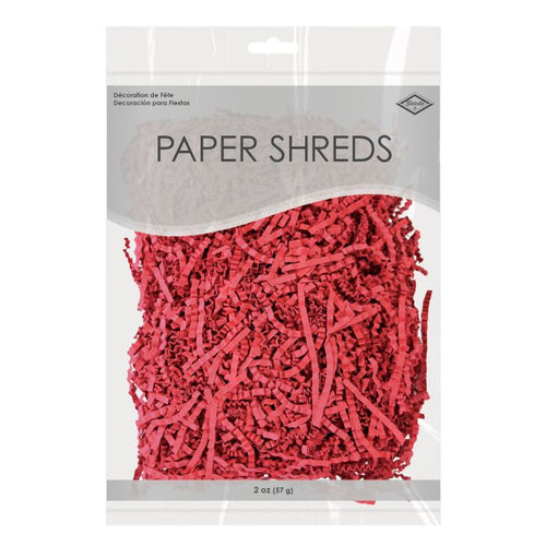 Red paper shreds in a clear package with visible brand name.