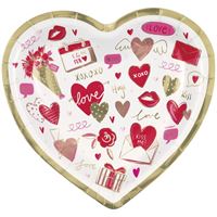 Red & Pink Valentines Heart Shaped 8.25" Dessert Plate  8ct - Foil Board