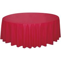 Red Solid Round Plastic Table Cover  84"