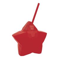 Red Star Shaped Reusable Plastic Cup with Straw