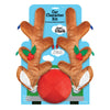 Car character kit with reindeer antlers and red nose on a blue packaging background