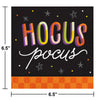 Hocus Pocus sign with colorful text on a black background with star and dot decorations, dimensions indicated.