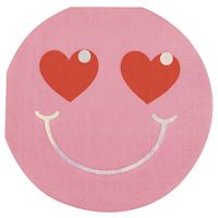 Pink smiley face with heart-shaped eyes on a pink background