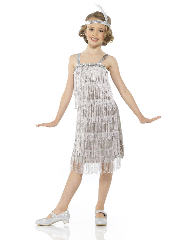Roaring 20s 1920 Silver Flapper Dress Girl's Costume