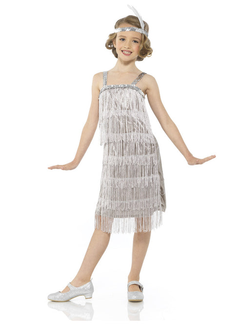 Roaring 20s 1920 Silver Flapper Dress Girl's Costume