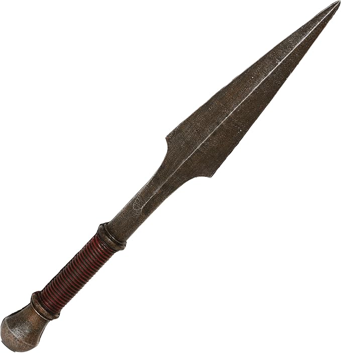 Decorative spear with a detailed handle on a white background