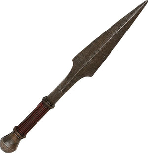Decorative spear with a detailed handle on a white background