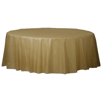 Gold Round Plastic Table Cover | Solids