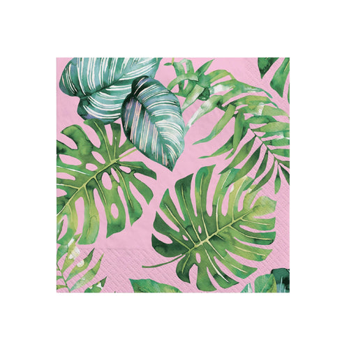 Napkin with green leaf pattern on a pink background