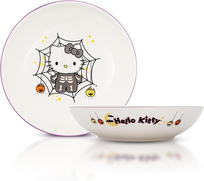 Sanrio Hello Kitty Skeleton Web 9-Inch Large Ceramic Coupe Dinner Bowl