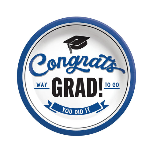Graduation-themed decorative plate with 'Congrats Way Grad! To Go You Did It' text and a graduation cap icon.