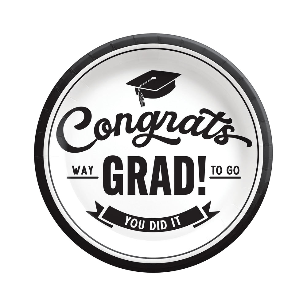 Graduation-themed decorative plate with 'Congrats Grad!' text and a cap icon.