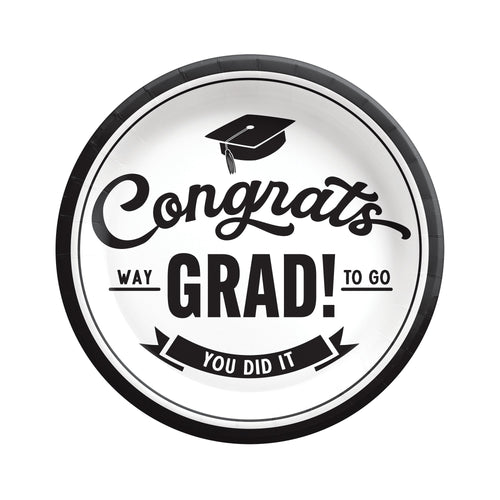 Graduation-themed decorative plate with 'Congrats Grad!' text and a cap icon.