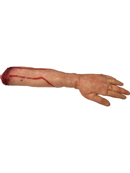 Prosthetic arm with a cut on a white background