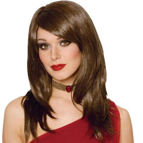 Side swept bangs wig brown
